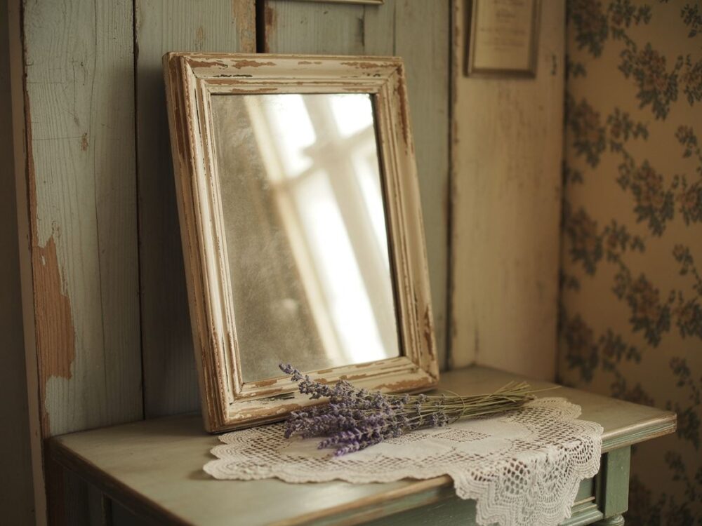 białe lustro vintage