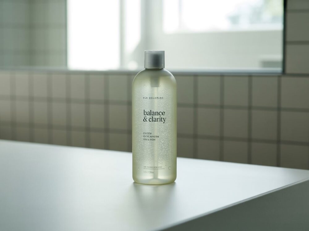 butelka szamponu i zielone liście