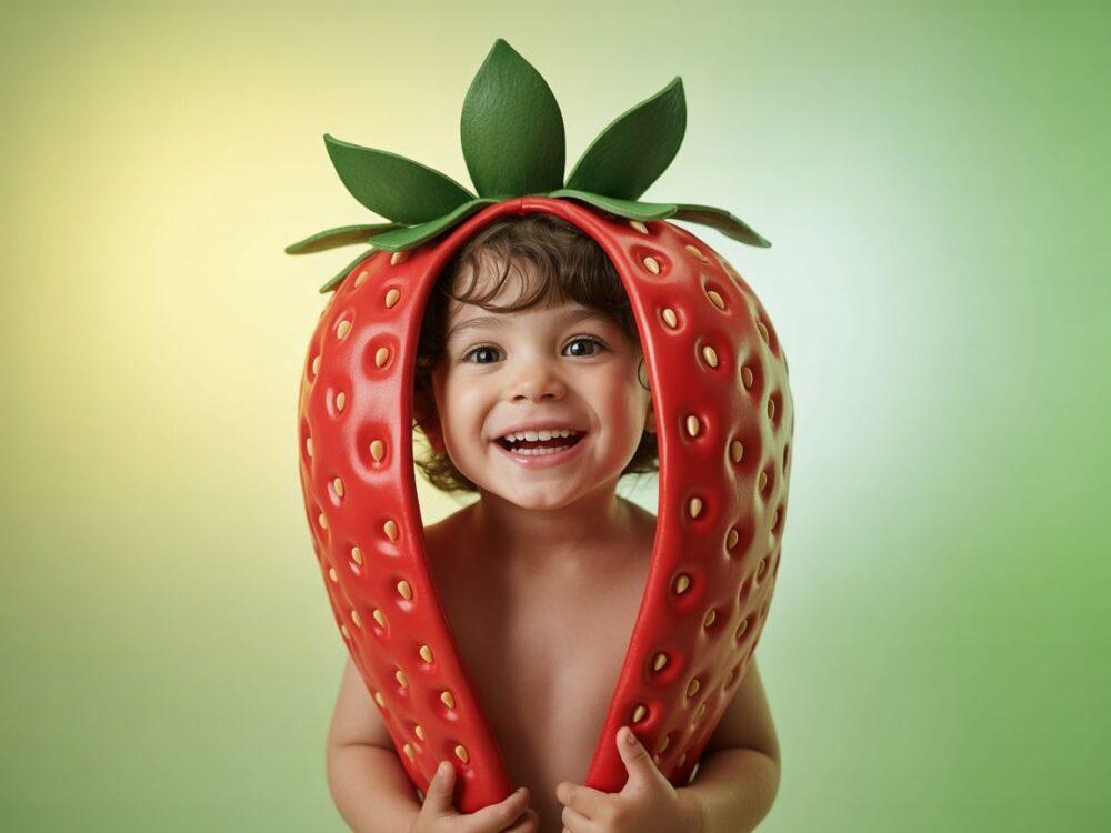 dziecko w kostiumie truskawki