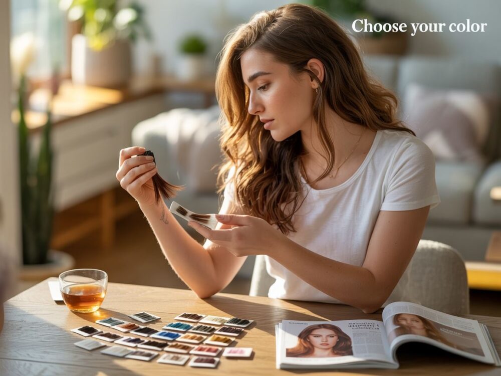 kobieta wybiera farbę do włosów