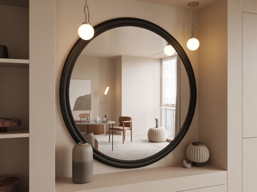 okrągłe lustro czarna rama