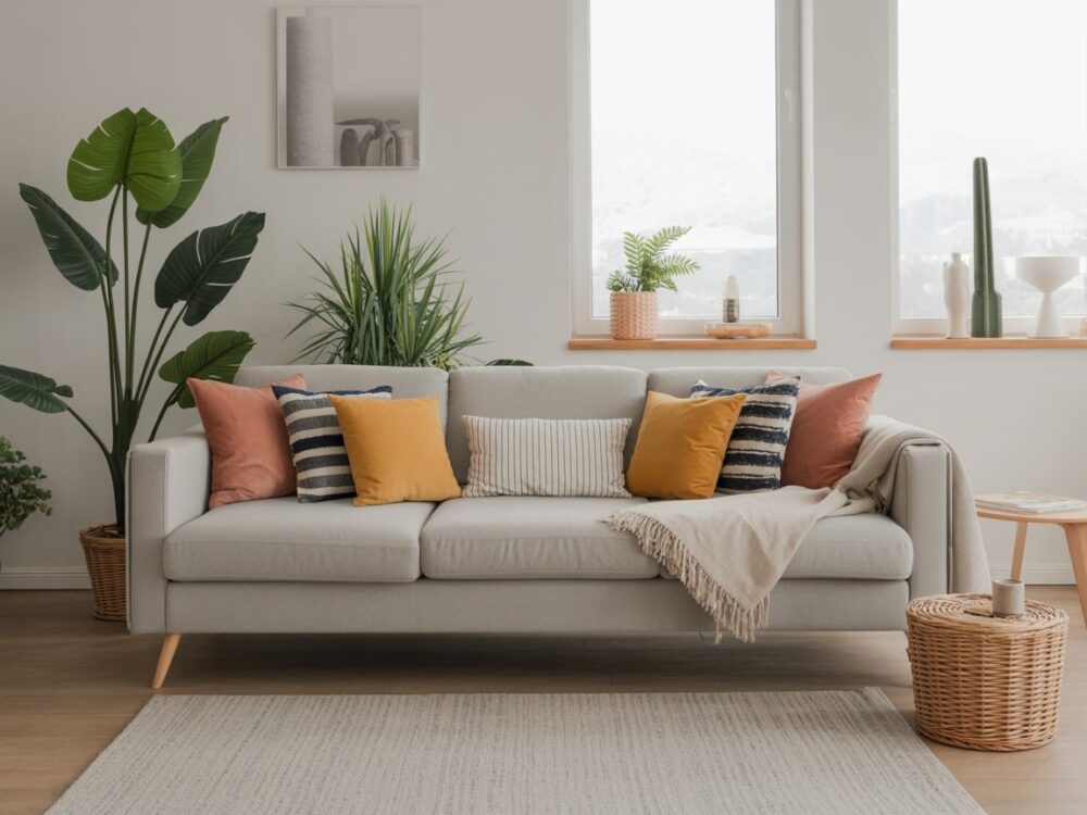 poduszki dekoracyjne szara kanapa